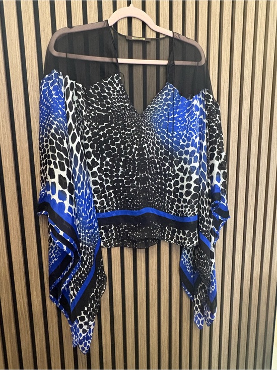 Roberto Cavalli Tops - Roberto Cavalli Blue and Black Animal-Print Sheer Tunic 2k2